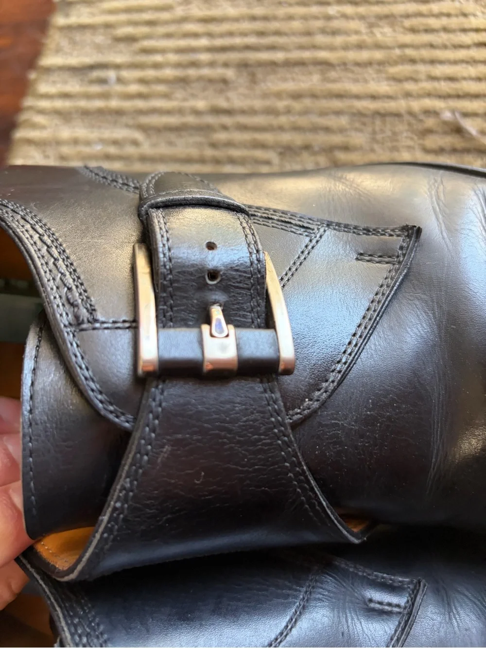 Men's Magnanni Black Leather Monk Strap Dress Shoes